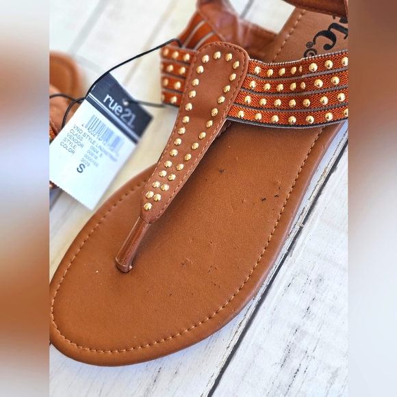 LOT of 3 Pairs Sandals Like New & New Tan Studded Orange Blue Denim Shoes 6/7 - Picture 6 of 16